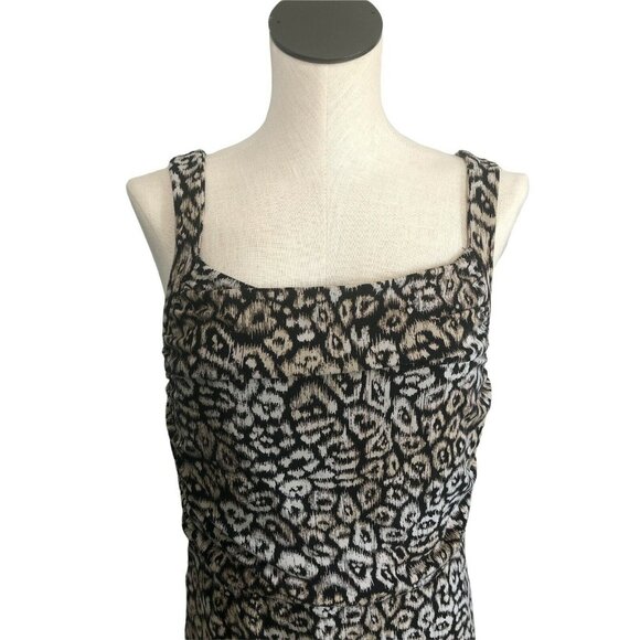 Ann Taylor Dress Faux Wrap Womens 12 Brown Tan Animal Print Sleeveless Beige EUC - Picture 5 of 13